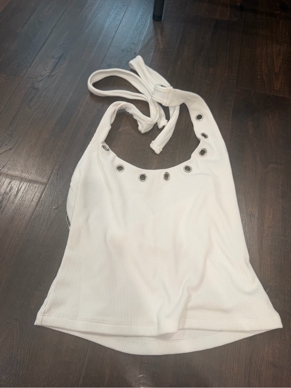 Edikted White Ribbed Halter Tank with Silver Grommet Accents